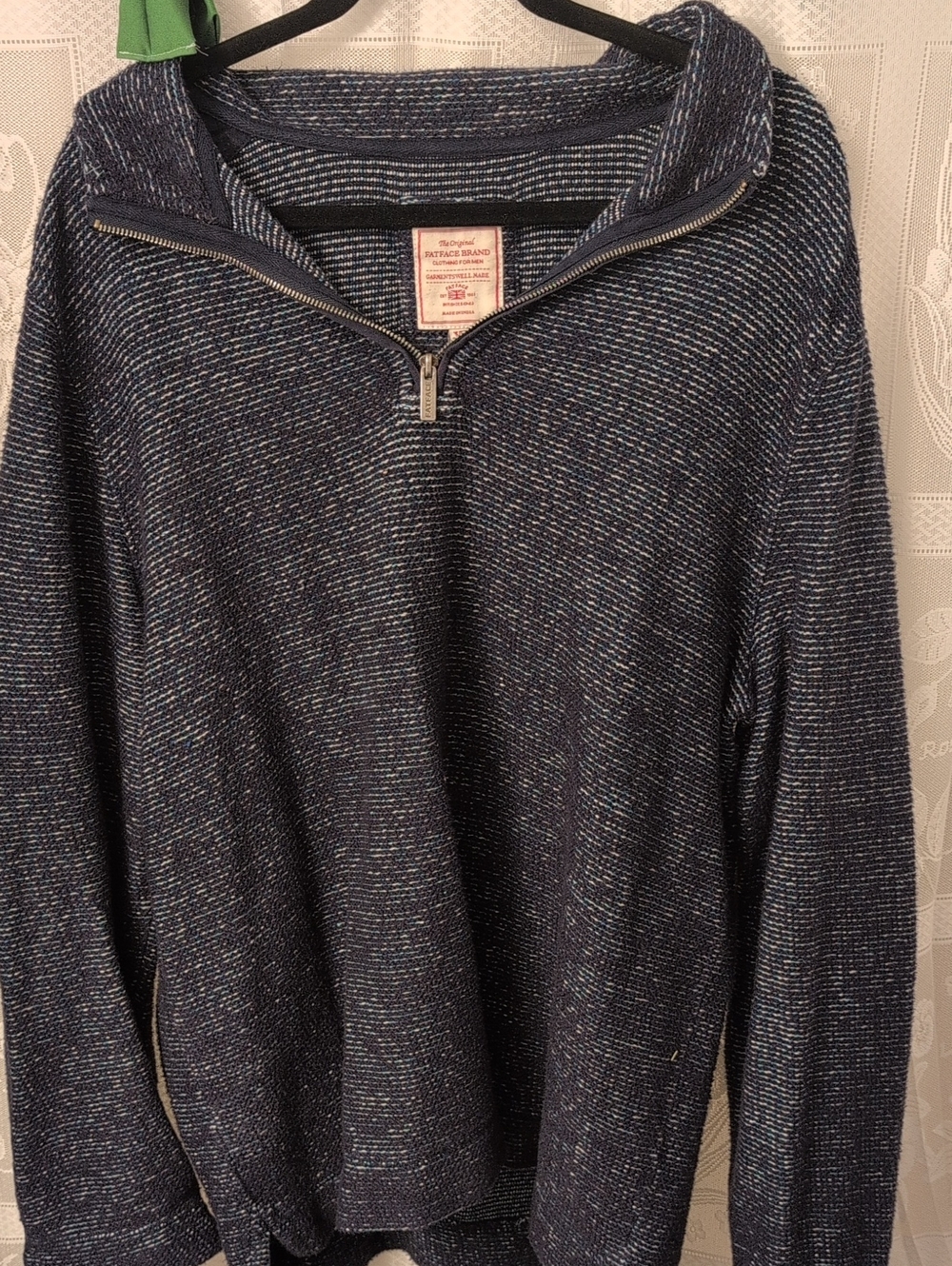 Fatface Navy Heather Quarter-Zip Pullover Sweater